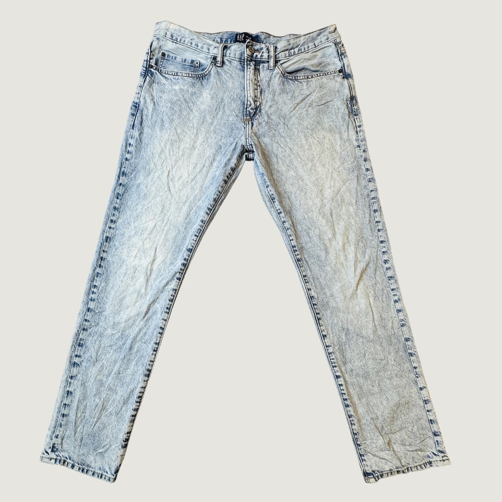 Gap Jeans Mens 34x32 (36x30) Light Wash Slim Light Rig Acid Wash Denim Pants